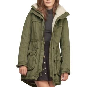Abercrombie & Fitch Womens Sherpa Line Parka Hooded Coat S Army Green Chore Barn